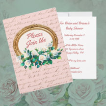 Vintage Roses Antique Lettering Invitation 
