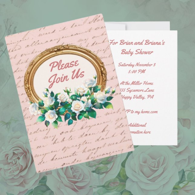 Vintage Roses Antique Lettering Invitation  (Personalize it!)