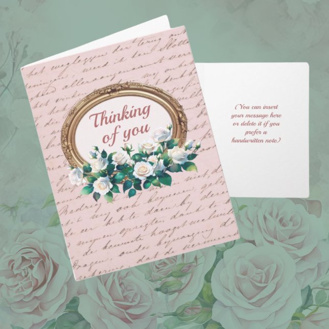 Vintage Roses Antique Lettering Thinking of You Card (Personalize it!)