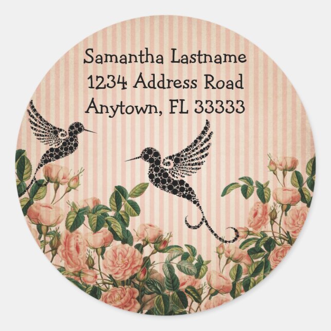 Vintage Roses & Artistic Hummingbird Address Label (Front)
