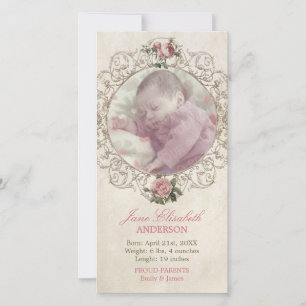 Vintage Roses Baby Girl Announcement