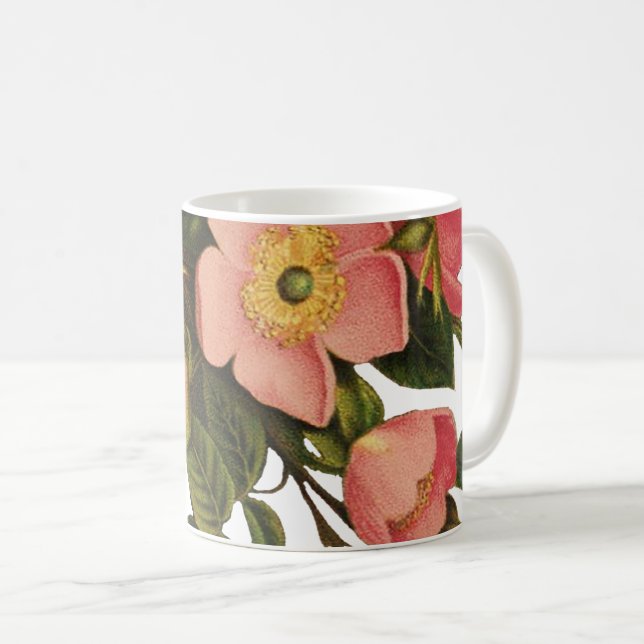 Vintage Roses Beautiful Pink Botanical Coffee Mug (Front Right)