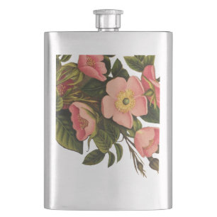 Vintage Roses Beautiful Pink Botanical Hip Flask