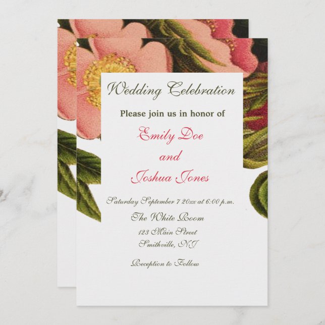 Vintage Roses Beautiful Pink Botanical Invitation (Front/Back)