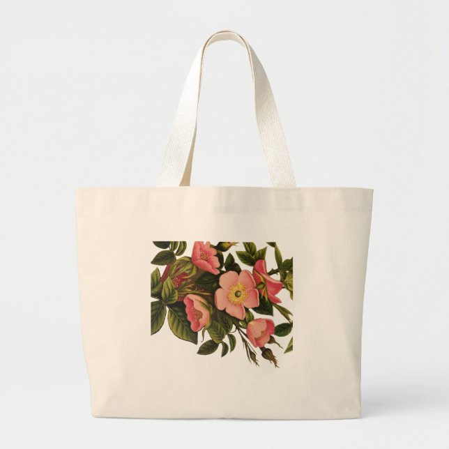 Vintage Roses Beautiful Pink Botanical Large Tote Bag (Front)