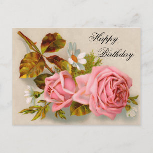 Vintage Roses Birthday Postcard