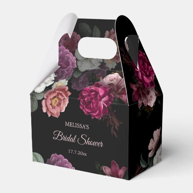 Vintage Roses Black Background Bridal Shower Favour Box (Front Side)