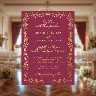 Vintage Roses Burgundy Floral Frame Wedding 
