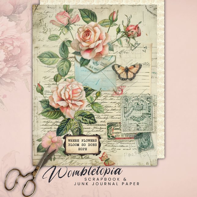 Vintage Roses & Butterfly Botanical Ephemera Paper (Creator Uploaded)