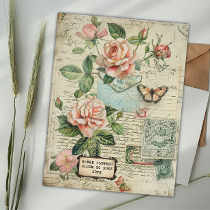 Vintage Roses & Butterfly Botanical Ephemera Postcard