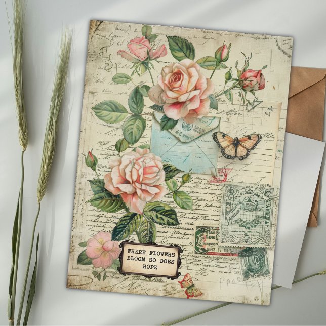 Vintage Roses & Butterfly Botanical Ephemera Postcard (Creator Uploaded)