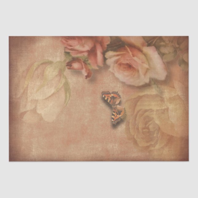 Vintage Roses & Butterfly Shabby Chic Tissue Paper (Front)