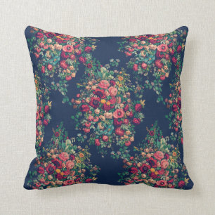 Vintage Roses Classic Blue Colour Rich Damask Cushion