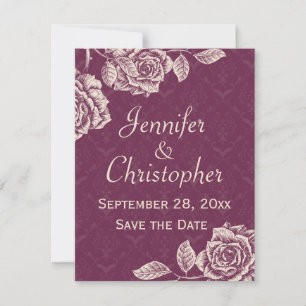 Vintage Roses Cream on Magenta Save the Date