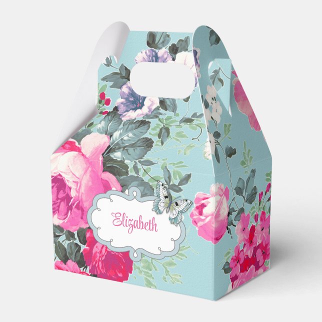 Vintage Roses Custom Name Gift, Favour Boxes (Front Side)