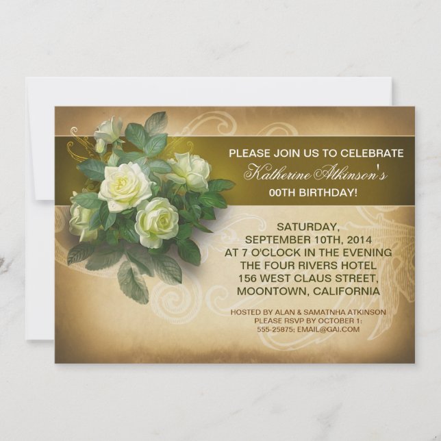vintage roses elegant birthday invitations (Front)