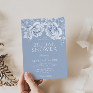 Vintage Roses Elegant Blue Bridal Shower Invitation