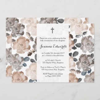 Vintage Roses First Communion Baptism Invitation