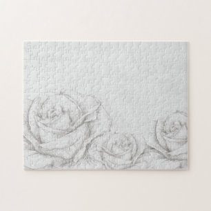 Vintage Roses Floral Grey Decorative Jigsaw Puzzle