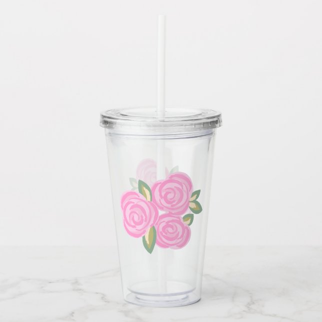 Vintage roses floral pattern acrylic tumbler (Front)
