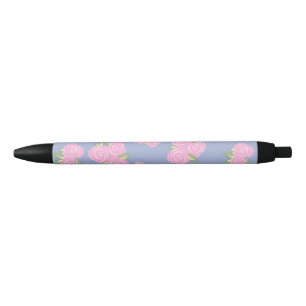 Vintage roses floral pattern black ink pen