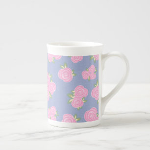 Vintage roses floral pattern bone china mug