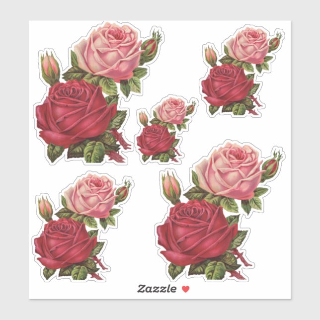 Vintage Roses Flowers Vinyl Contour Stickers (Sheet)