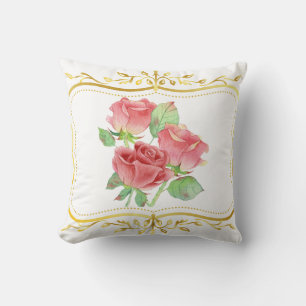 vintage roses gold frame floral design cushion