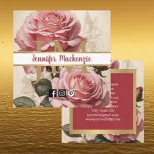 Vintage Roses Gold Pretty Pink  Square Business Card