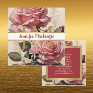 Vintage Roses Gold Pretty Pink Square Business Card