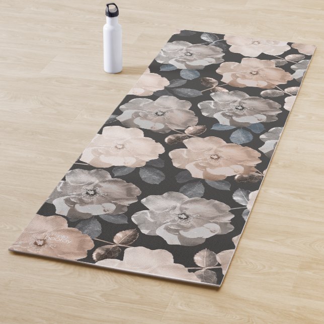 Vintage Roses Grey Yoga Exercise Floor Mat (In Situ)
