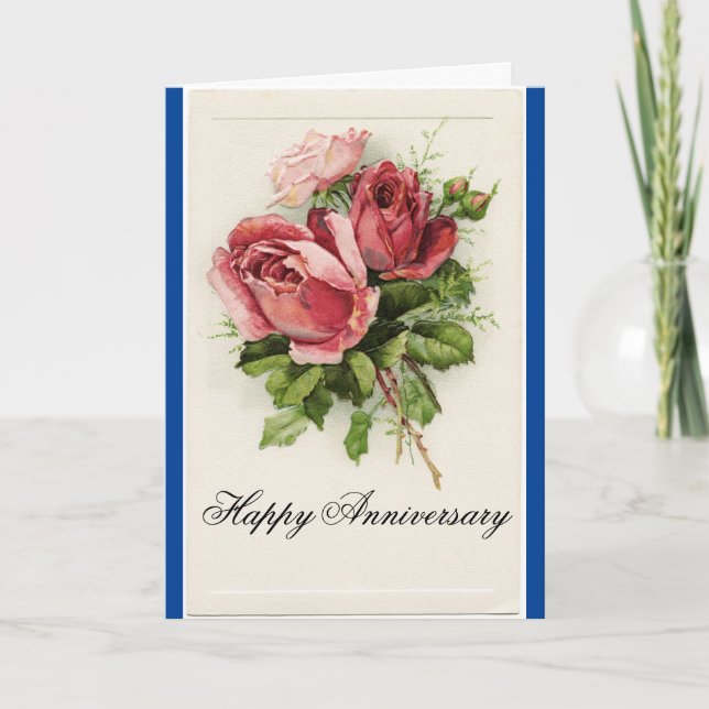 Vintage Roses Happy Anniversary Card (Front)