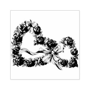 Vintage Roses Hearts Floral Wreath Pretty Wedding Rubber Stamp