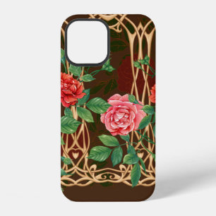 Vintage roses in a decorative imitation of a wicke iPhone 12 case