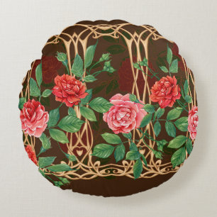 Vintage roses in a decorative imitation of a wicke round cushion