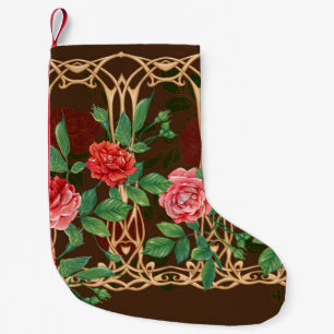 Vintage roses in a decorative imitation of a wicke small christmas stocking