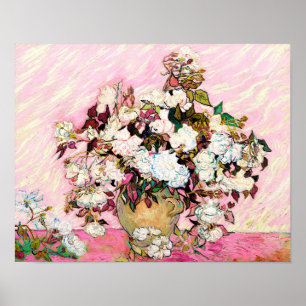 Vintage Roses in a vase, Van Gogh Poster