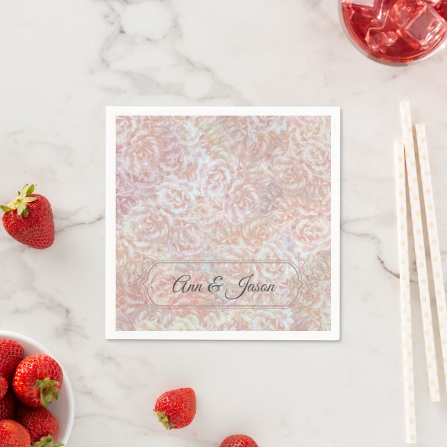 Vintage roses in cream - floral napkin (Insitu)