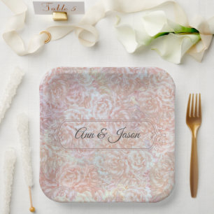 Vintage roses in cream - floral, personalised paper plate