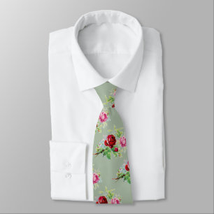 vintage roses in dusty  sage  green  tie
