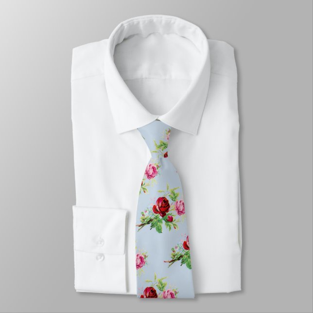 vintage roses in soft power  blue  tie (Tied)