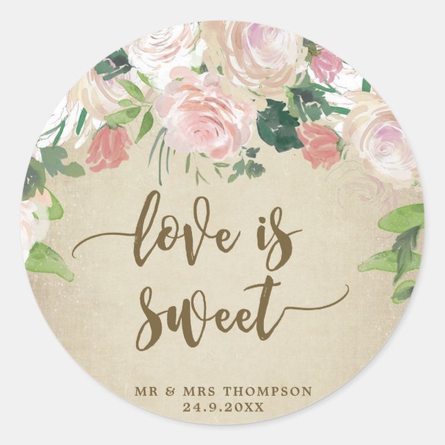 vintage roses love is sweet favour sticker (Front)