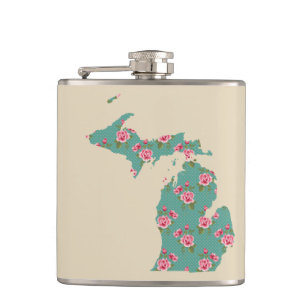 Vintage Roses Michigan State Silhouette Hip Flask