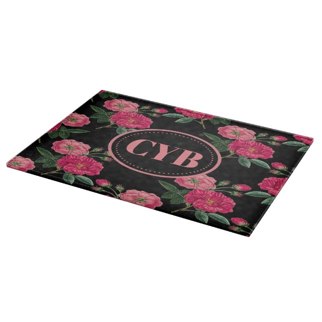 Vintage Roses Monogram Cutting Board (Corner)