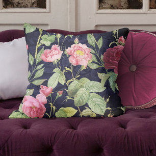 Vintage Roses On A Dark Blue Velvet Design Cushion