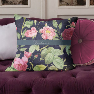 Vintage Roses On A Dark Blue Velvet Design Name Cushion