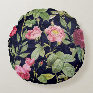 Vintage Roses On A Dark Blue Velvet Design Round Cushion