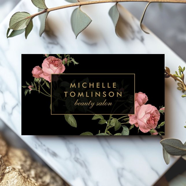 Vintage Roses on Black Business Card (Creator Uploaded)