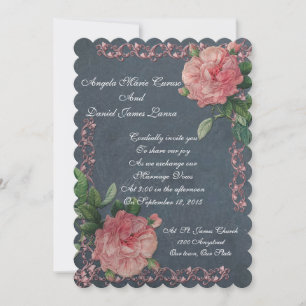 Vintage roses on chalkboard wedding Invitation