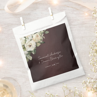 Vintage Roses on Elegant Burgundy Wedding Favour Bag